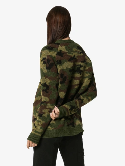 Shop Miu Miu Oversized Knitted Camo Cardigan In Green