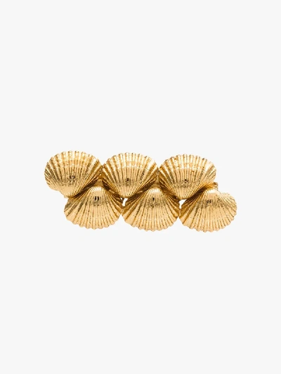 Shop Tohum Gold-plated Trio Puka Shell Hair Clip In Metallic