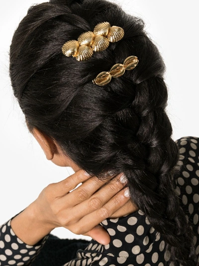 Shop Tohum Gold-plated Trio Puka Shell Hair Clip In Metallic