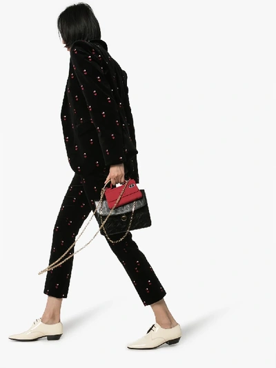 Shop Frame Embroidered Heart Velvet Cropped Trousers In Black