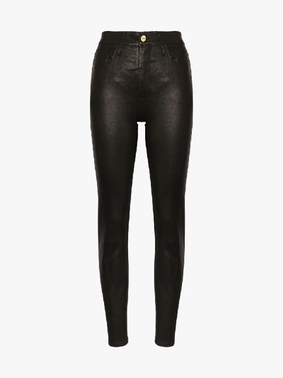 Shop Frame Le Sylvie High Waist Leather Trousers In Black