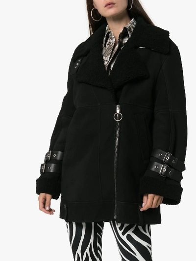 Shop Off-white Shearling Biker Coat In Black