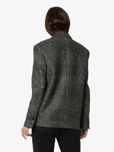 Shop Saint Laurent Double-breasted Herringbone Wool Blazer In Grey