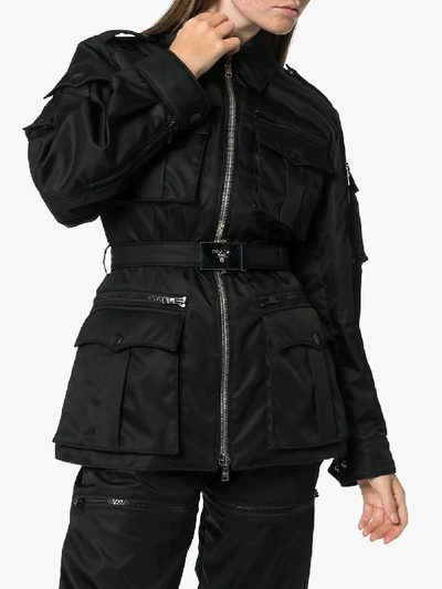 Shop Prada Belted Utility Jacket In Black