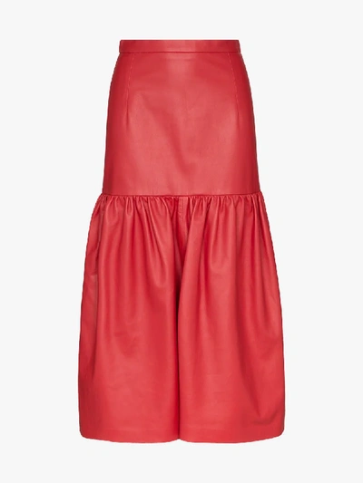 Shop Christopher Kane High Waist Gathered Leather Skirt In Red