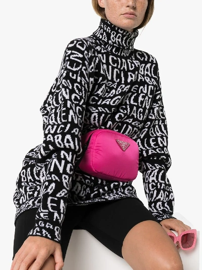 Shop Prada Pink Logo Plaque Belt Bag