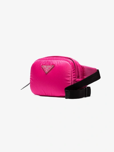Shop Prada Pink Logo Plaque Belt Bag