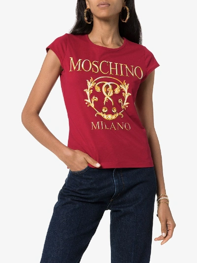 Shop Moschino Cap Sleeve Logo T-shirt In Red
