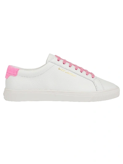 Shop Saint Laurent Andy Low Sneakers In Blanc Opt/fuxia Fluo