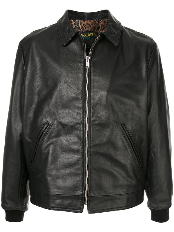 Supreme Schott Leopard Lined Leather Jacket In Black | ModeSens
