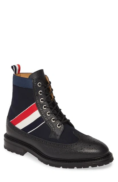 Shop Thom Browne Long Wing Boot In Navy