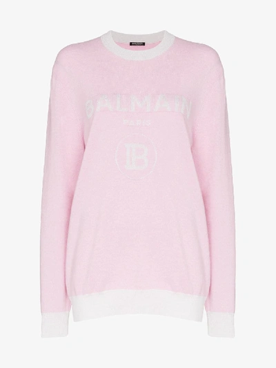 Shop Balmain Logo-intarsia Jumper In 111 - Pink