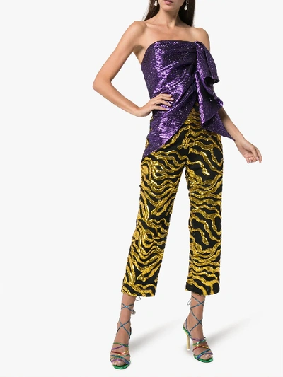 Shop Halpern Strapless Embellished Jumpsuit In Purple