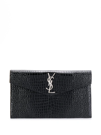 Shop Saint Laurent Logo Plaque Clutch In Black