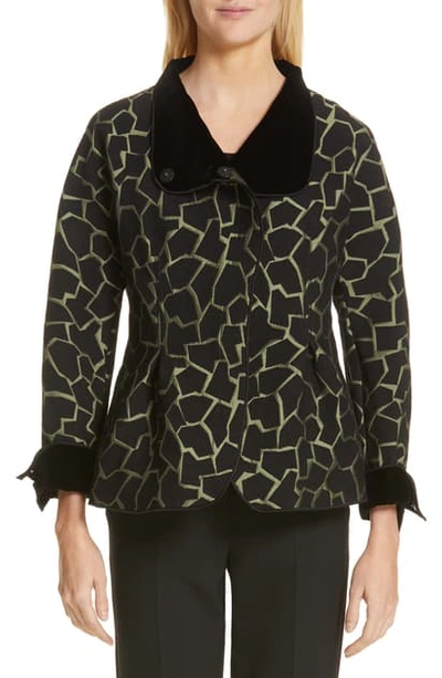 Shop Emporio Armani Abstract Jacquard Peplum Jacket In Black/ Loden