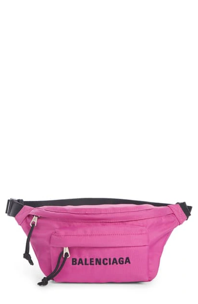 Shop Balenciaga Wheel Nylon Belt Bag - Pink In Fuchsia/ Black