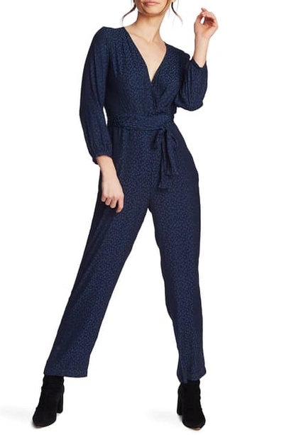 Shop 1.state Wrap Front Leopard Jacquard Jumpsuit In Blue Night