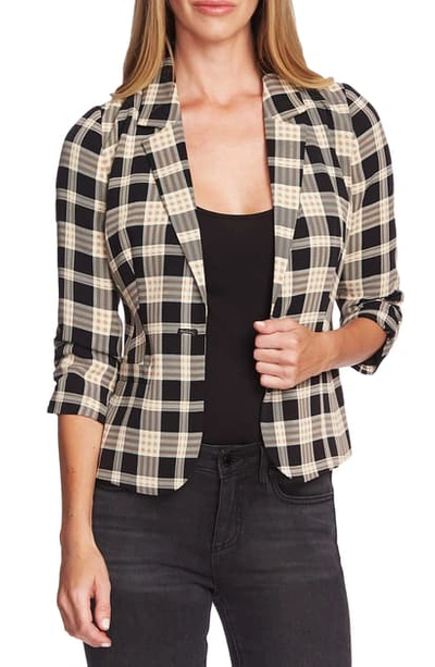 Shop Vince Camuto Highland Plaid Ruched Sleeve Blazer In Rich Black