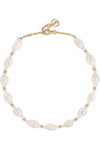 Shop Anissa Kermiche Gold-plated Pearl Anklet