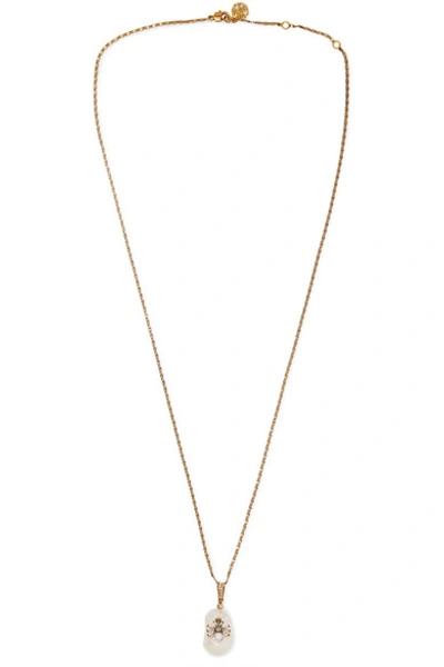 Shop Alexander Mcqueen Gold-tone, Faux Pearl And Swarovski Crystal Necklace In White