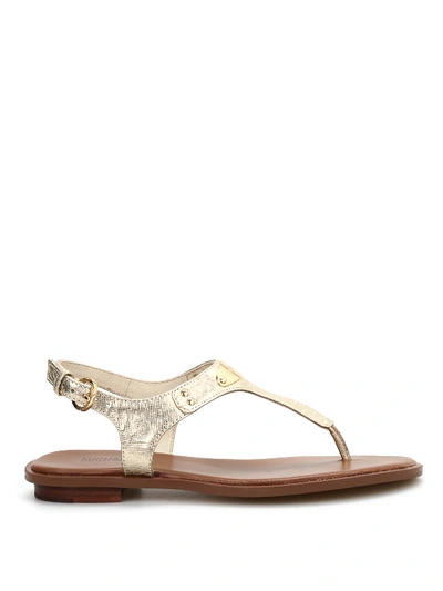 Shop Michael Kors Plate Thong Sandals In Gold