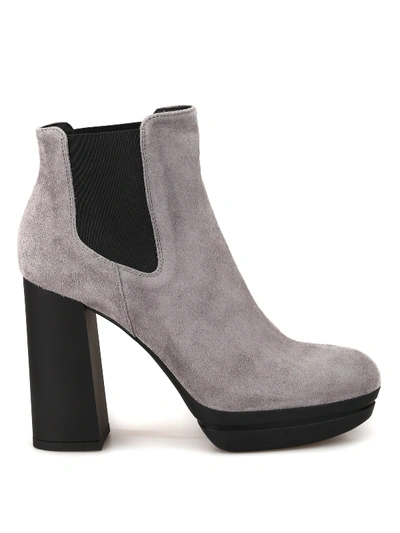Shop Hogan H391 Suede Ankle Boots In Taupe