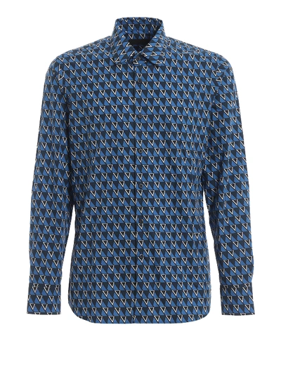 Shop Prada Mosaic Print Light Cotton Shirt In Blue