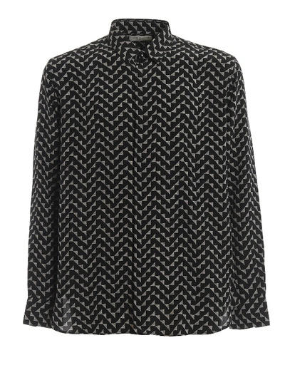 Shop Saint Laurent Geometric Print Silk Crepe De Chine Shirt In Black