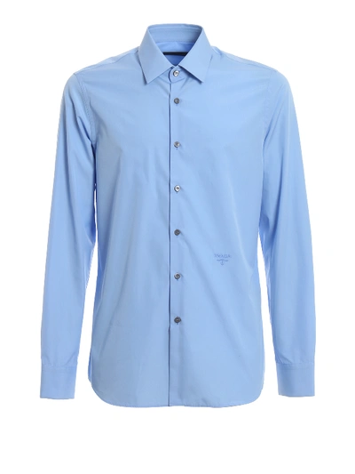 Shop Prada Lightweight Poplin Sky Blue Shirt In Light Blue
