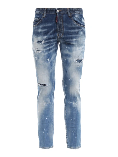 Shop Dsquared2 Skater Long Crotch Tight Bottom Jeans In Light Wash
