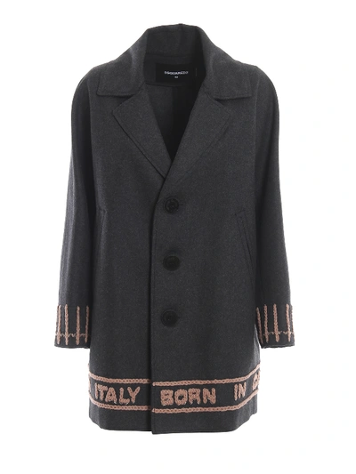 Shop Dsquared2 Born In Canada Made In Italy Embroidery Coat In Dark Grey