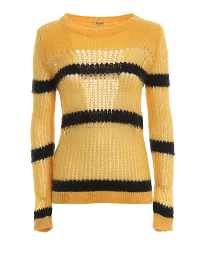 Shop Miu Miu Two-tone Net Mohair Sweater In Yellow