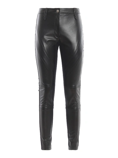 Shop Alberta Ferretti Nappa Leather Stretch Skinny Pants In Black