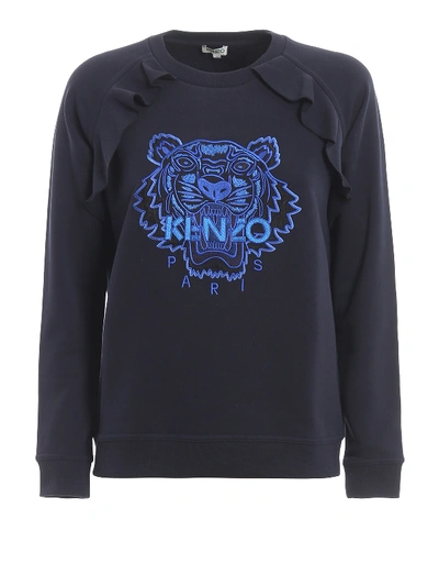 Shop Kenzo Tiger Ruffled Sweatshirt In Blue