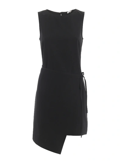 Shop Patrizia Pepe Asymmetric Skirt Sleeveless Dress In Black