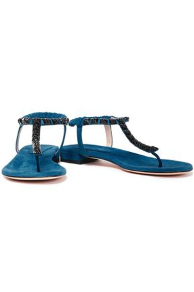 Shop Stuart Weitzman Woman Studded Suede Sandals Light Blue