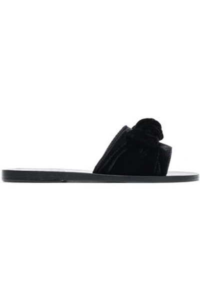 Shop Ancient Greek Sandals Woman Taygete Bow-embellished Velvet Slides Black