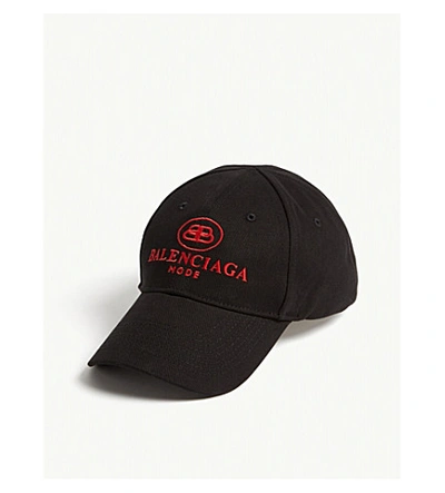 Shop Balenciaga Logo-embroidered Cotton Baseball Cap In Black Red