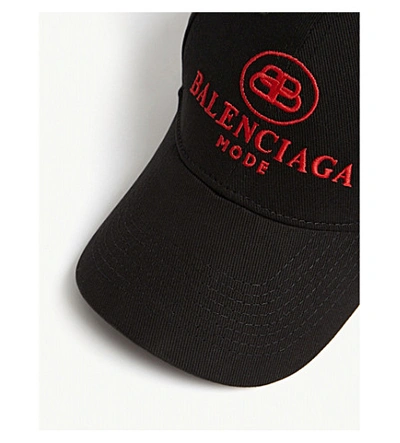 Shop Balenciaga Logo-embroidered Cotton Baseball Cap In Black Red