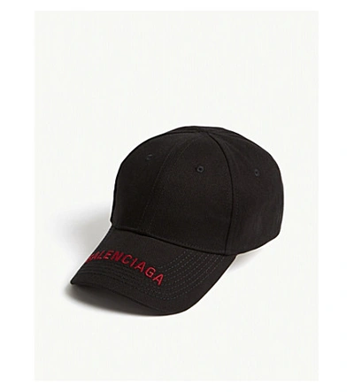 Shop Balenciaga Embroidered Logo Cotton Baseball Cap In Black Bordeaux