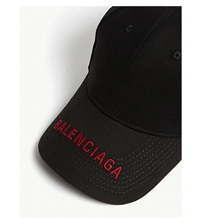 Shop Balenciaga Embroidered Logo Cotton Baseball Cap In Black Bordeaux
