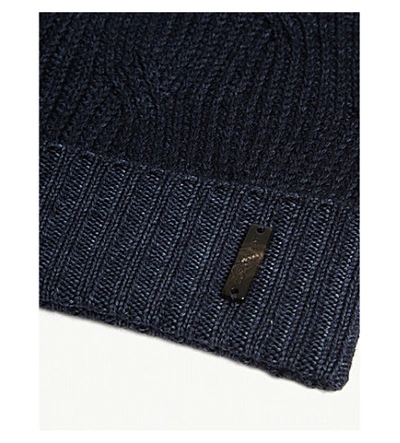 Shop Corneliani Wool Beanie Hat In Navy