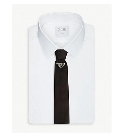 Shop Prada Logo Plaque Nylon Tie In Black