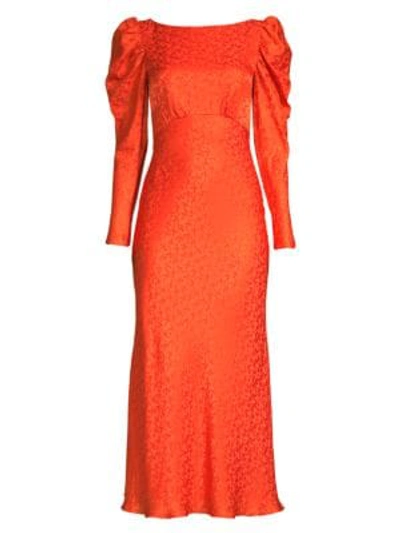 Shop Saloni Alena Puff-sleeve Silk Dress In Bitter Orange