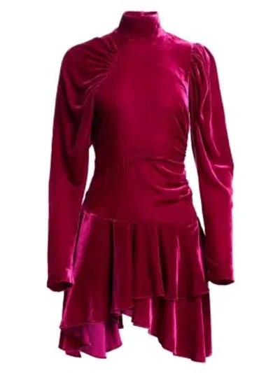 Shop Rotate Birger Christensen N.25 Velvet Mini A-line Dress In Festival Fuchsia