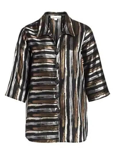 Shop Caroline Rose Textures & Tones Striped Jacquard Shirt Jacket In Multi Black