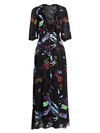 Shop Tanya Taylor Ariela Burnout Striped Floral Stretch-silk Maxi Dress In Surreal Floral