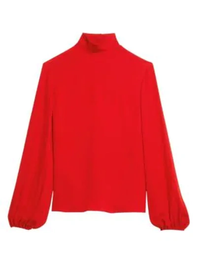 Shop Theory Classic Mockneck Silk Blouse In Crimson