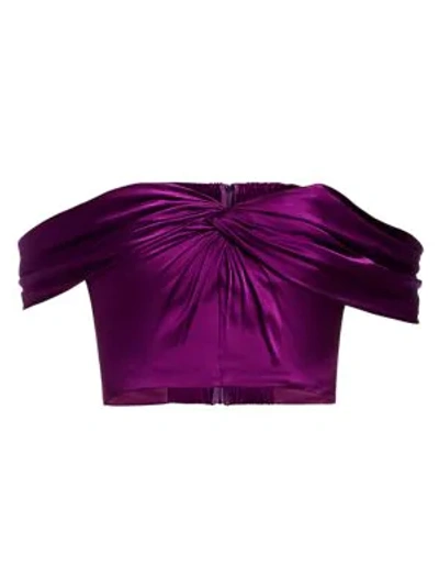 Shop Amur Winnie Off-the-shoulder Silk Crop Top In Purple