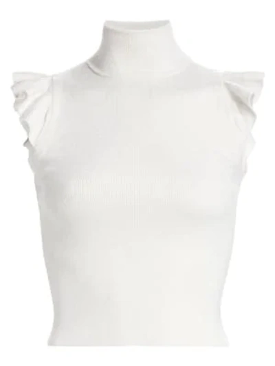 Shop Alice And Olivia Lamara Stretch Wool Turtleneck Top In Soft White
